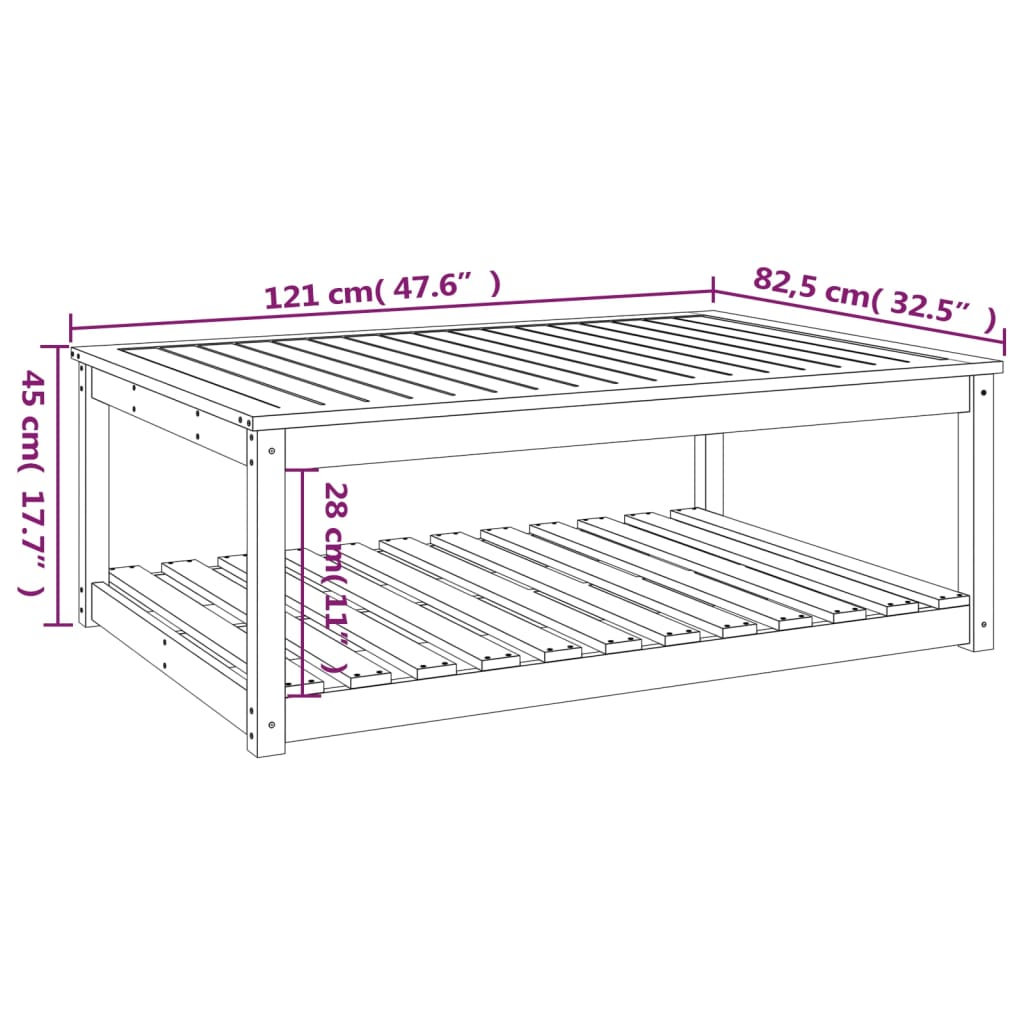 vidaXL Tuintafel 121x82,5x45 cm massief grenenhout zwart