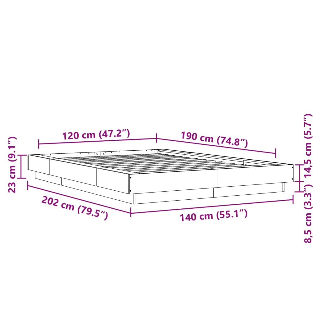 vidaXL Bedframe bewerkt hout wit 120x190 cm