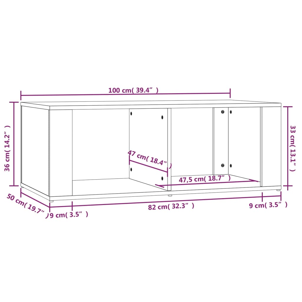 vidaXL Salontafel 100x50x36 cm bewerkt hout bruin eikenkleur