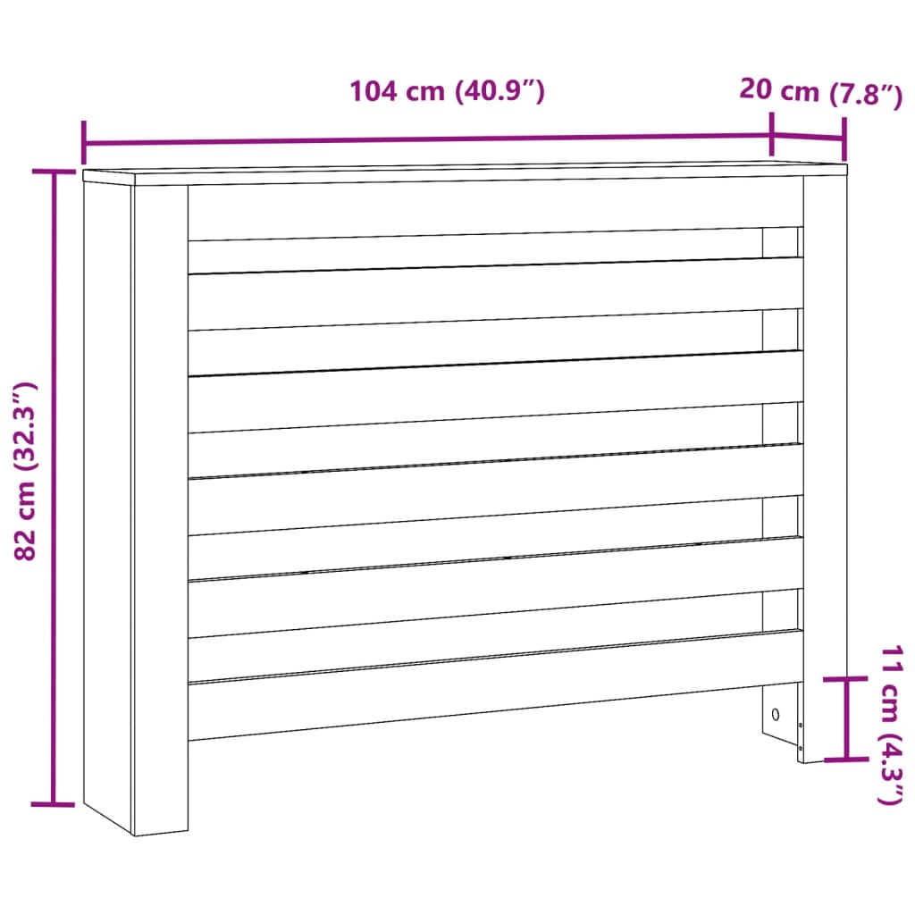 vidaXL Radiatorombouw 104x20x82 cm bewerkt hout betongrijs