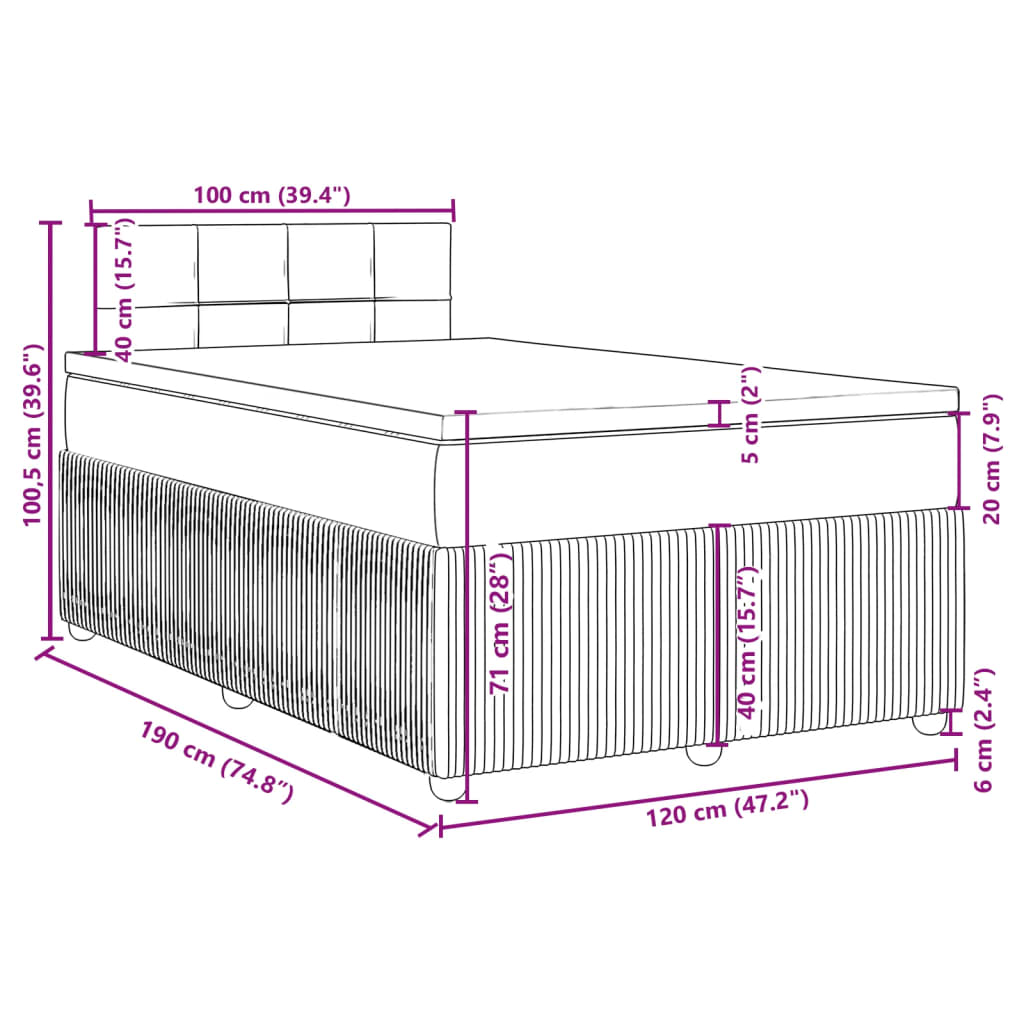 vidaXL Boxspring met matras stof donkergrijs 120x190 cm