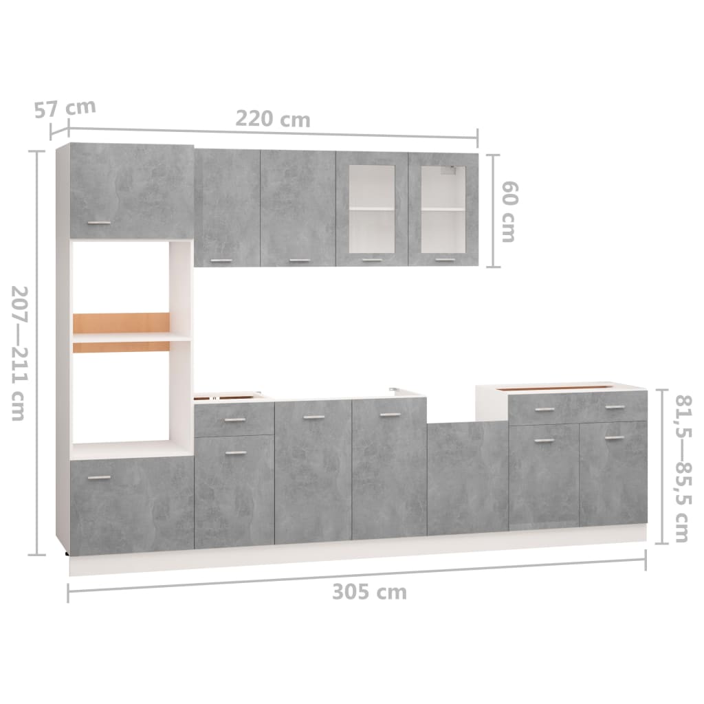 vidaXL 7-delige Keukenkastenset bewerkt hout betongrijs