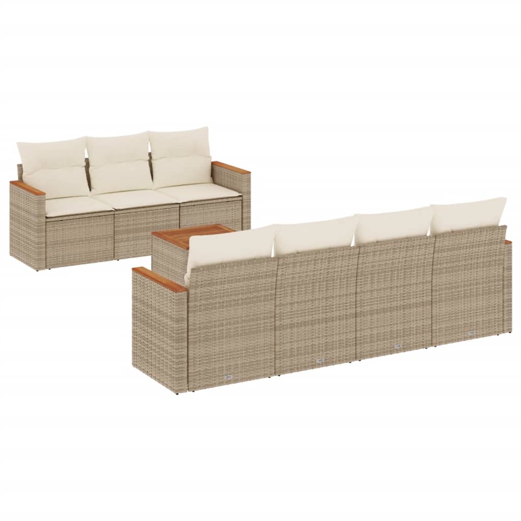 vidaXL 8-delige Loungeset met kussens poly rattan beige