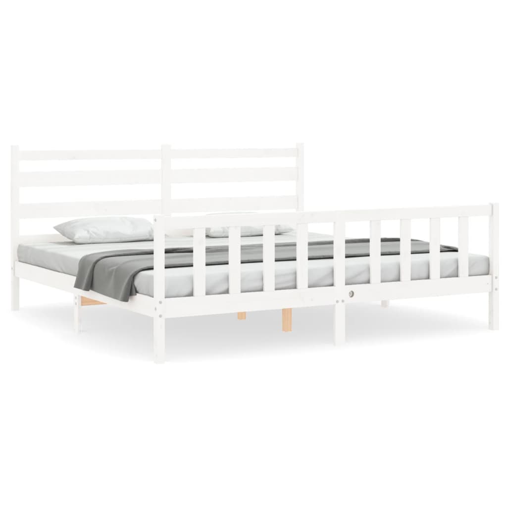 vidaXL Bedframe met hoofdbord massief hout wit 180x200 cm