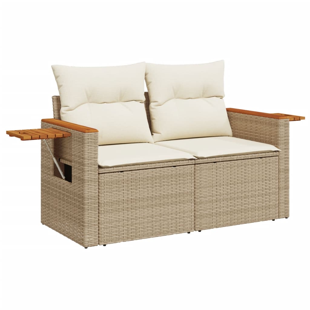 vidaXL 6-delige Loungeset met kussens poly rattan beige