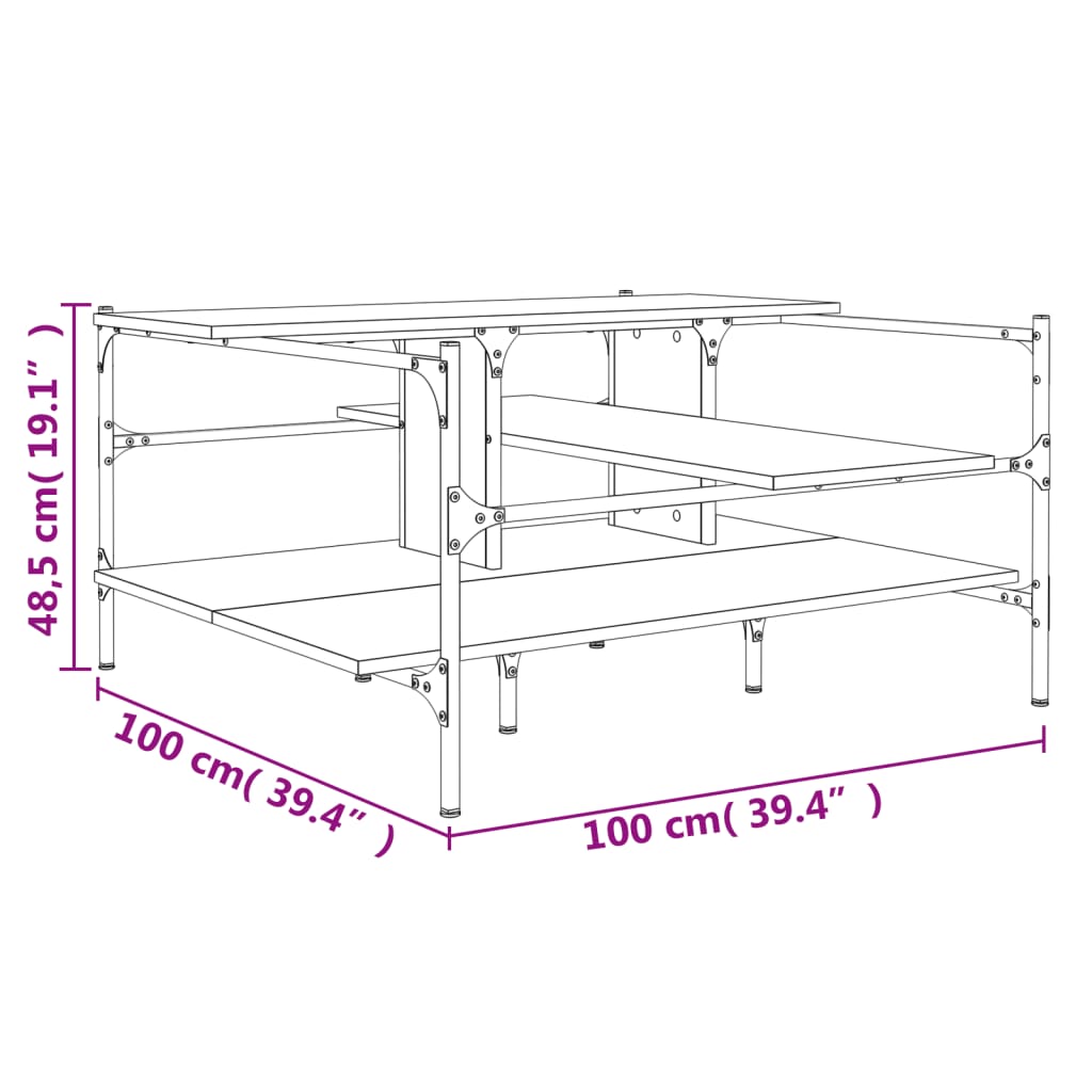 vidaXL Salontafel 100x100x48,5 cm bewerkt hout grijs sonoma