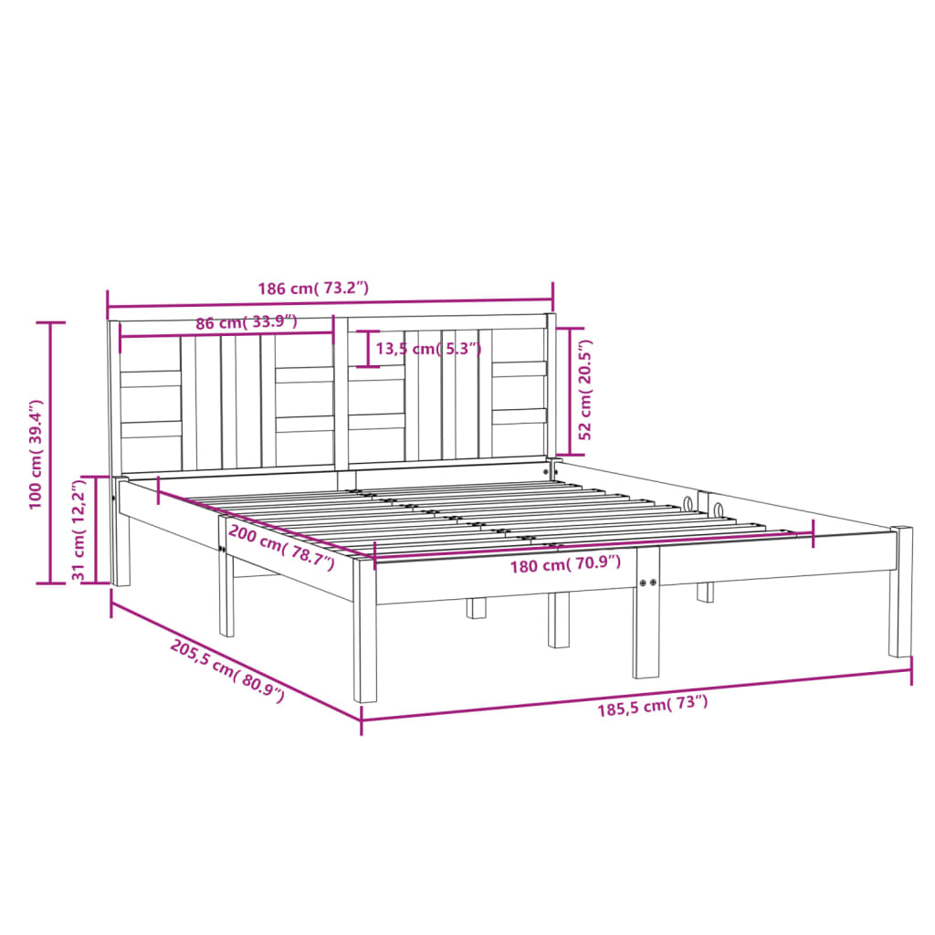 vidaXL Bedframe massief hout wit 180x200 cm