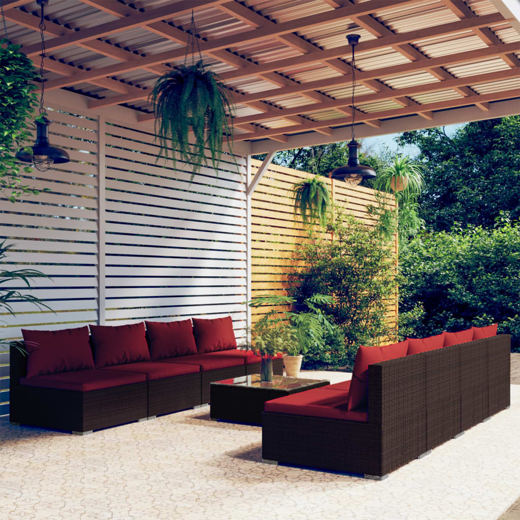 vidaXL 9-delige Loungeset met kussens poly rattan bruin