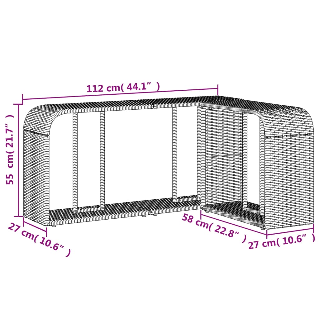 vidaXL Opbergschappen 2 st poly rattan lichtgrijs