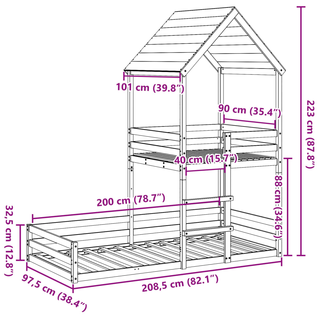 vidaXL Kinderbed met huisje massief grenenhout wasbruin 90x200 cm