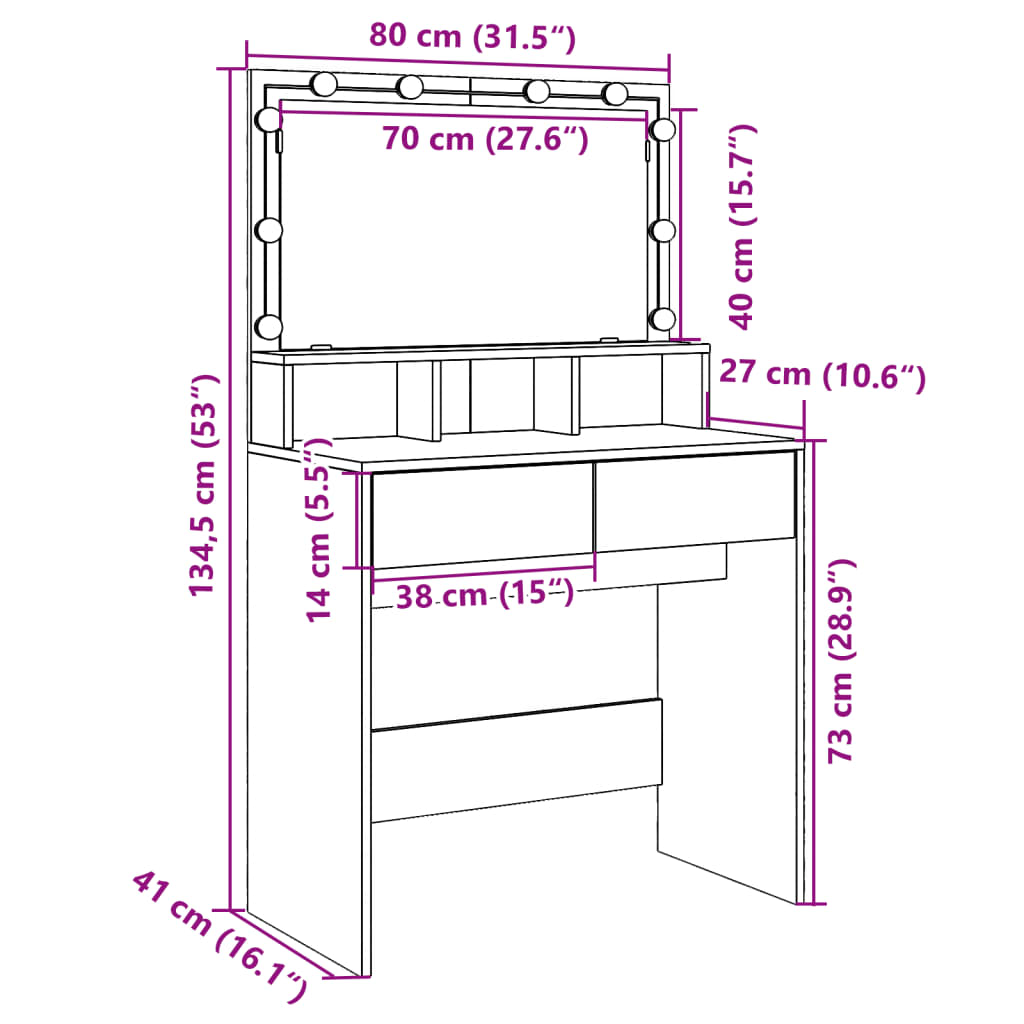 vidaXL Kaptafel met LED 80x41x134,5 cm wit