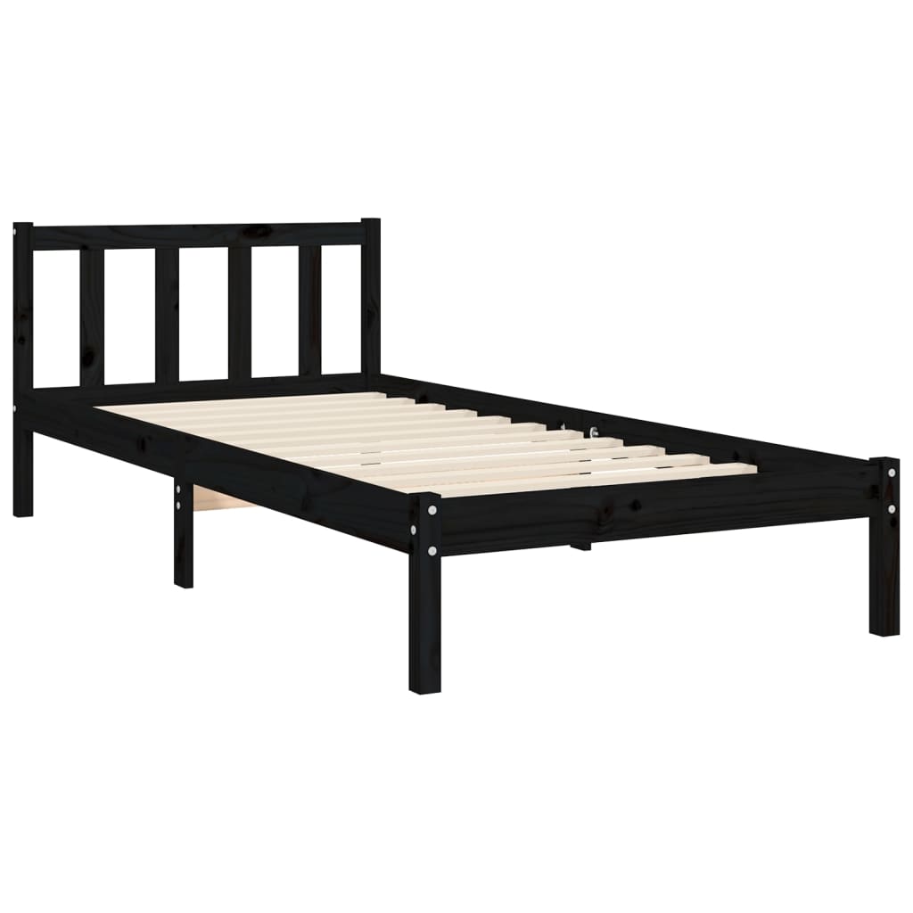 vidaXL Bedframe met hoofdeinde massief hout zwart 90x190 cm