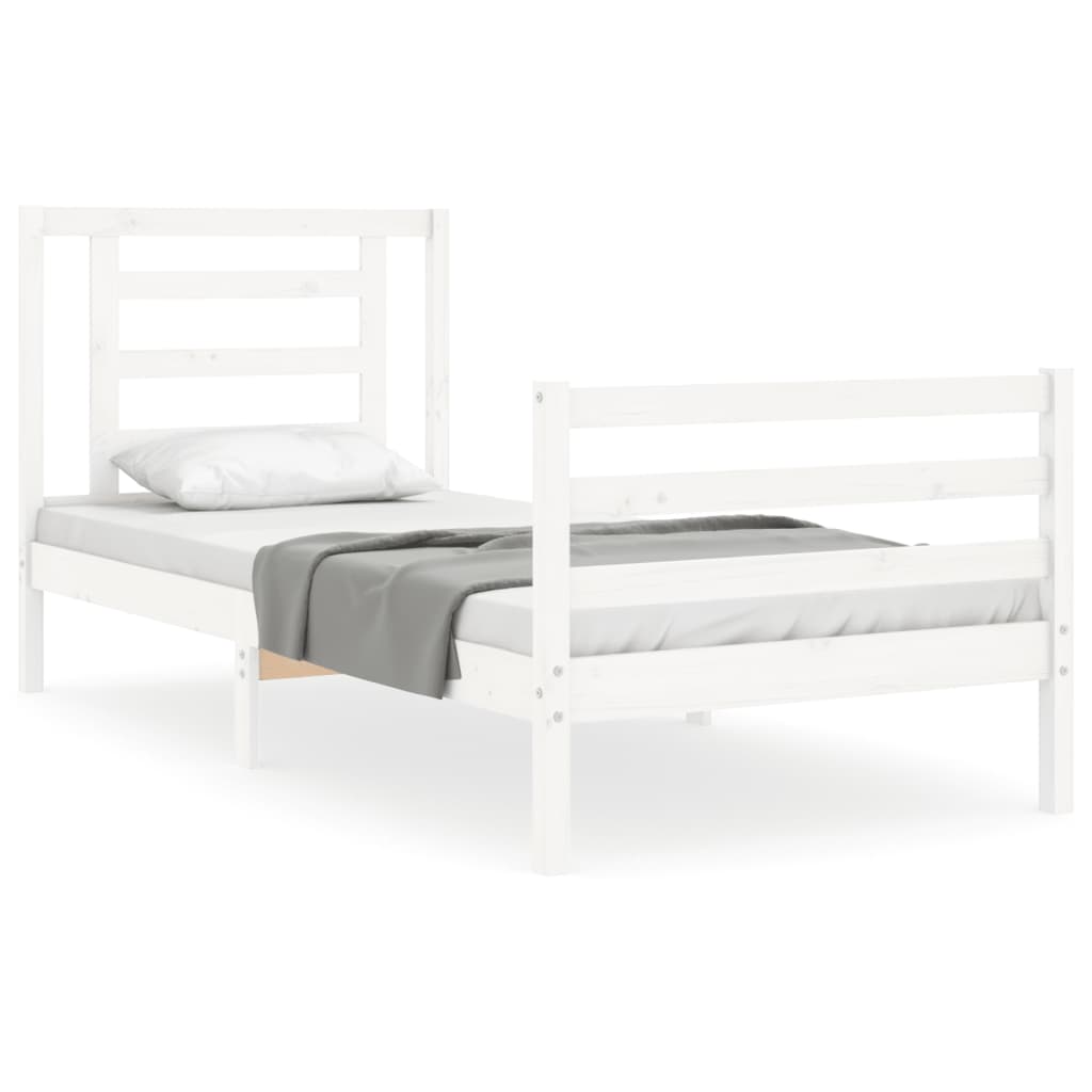 vidaXL Bedframe met hoofdbord massief hout wit 90x200 cm