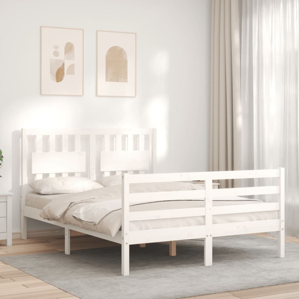 vidaXL Bedframe met hoofdbord massief hout wit