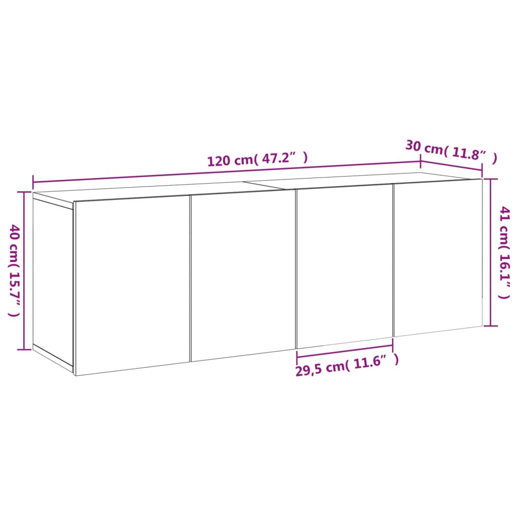 vidaXL Tv-meubels 2 st wandgemonteerd 60x30x41 cm betongrijs