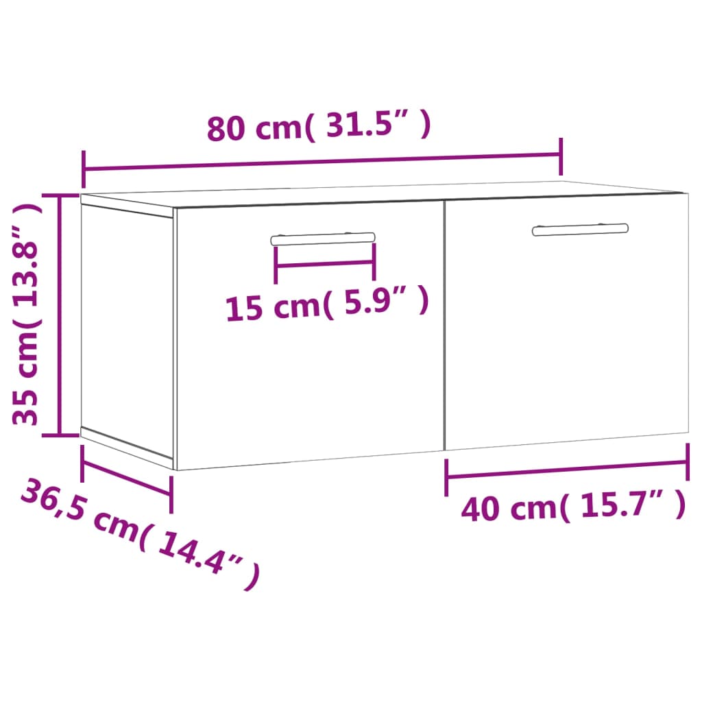 vidaXL Wandkast 80x36,5x35 cm bewerkt hout hoogglans wit