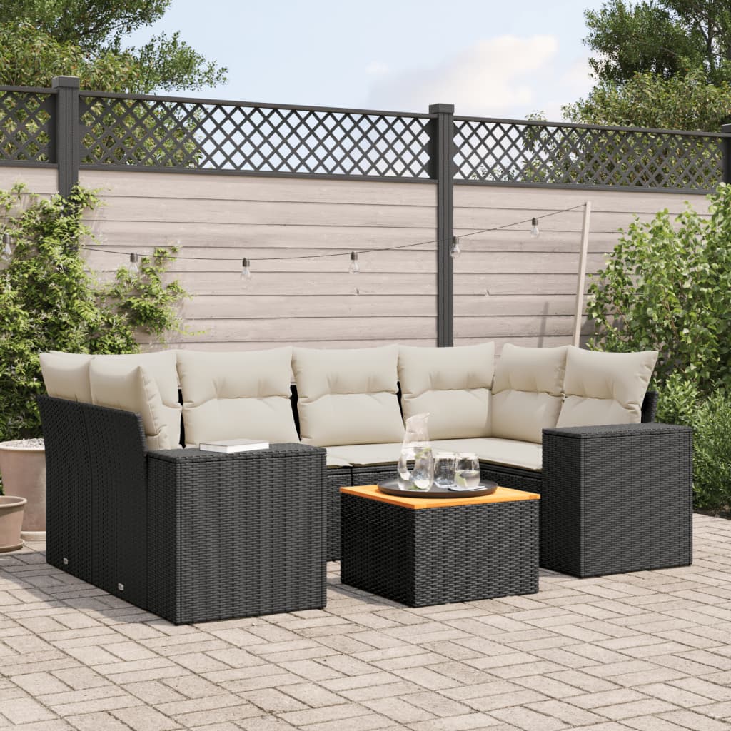 vidaXL 7-delige Loungeset met kussens poly rattan zwart