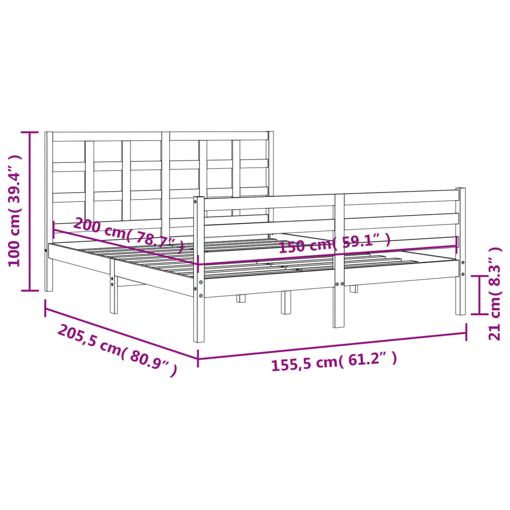 vidaXL Bedframe met hoofdbord massief hout wit