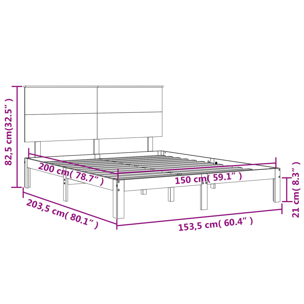 vidaXL Bedframe met hoofdbord massief hout wit