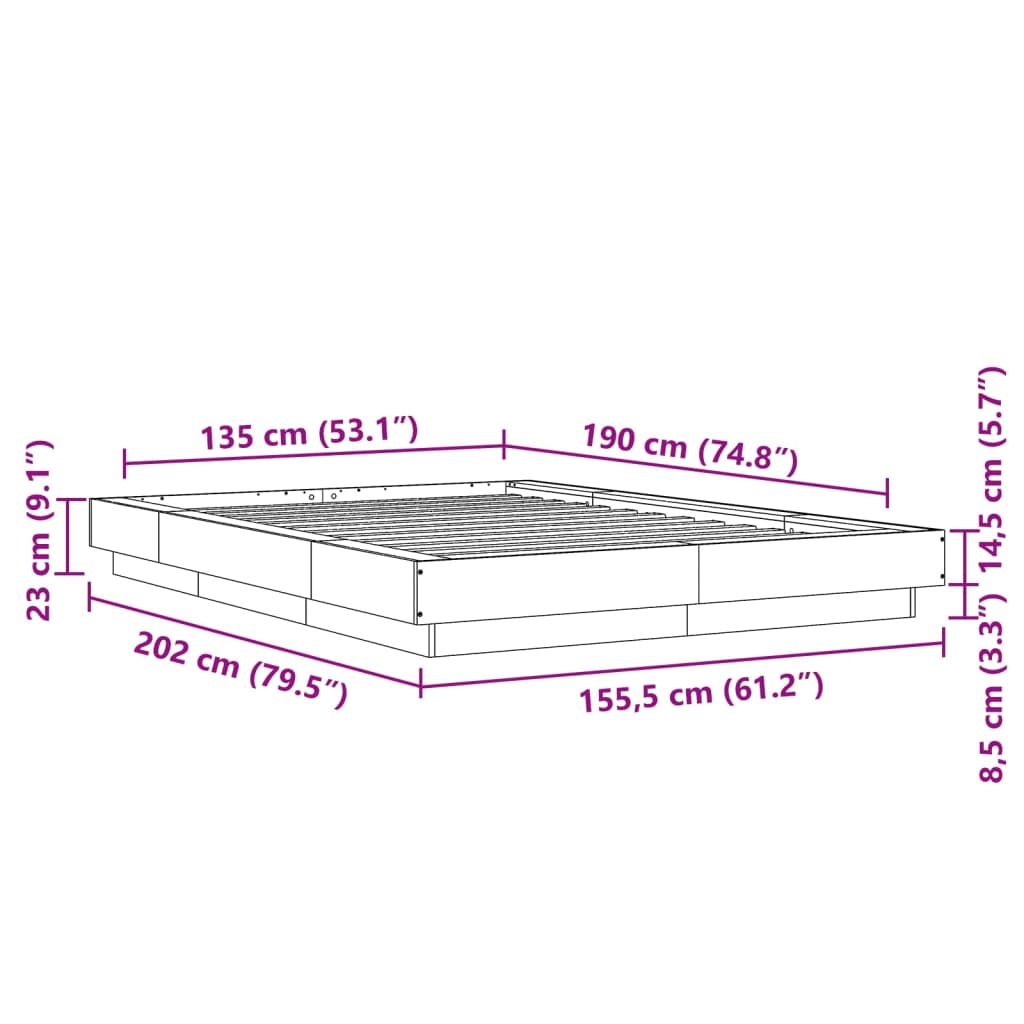 vidaXL Bedframe met LED-verlichting bewerkt hout wit 135x190 cm