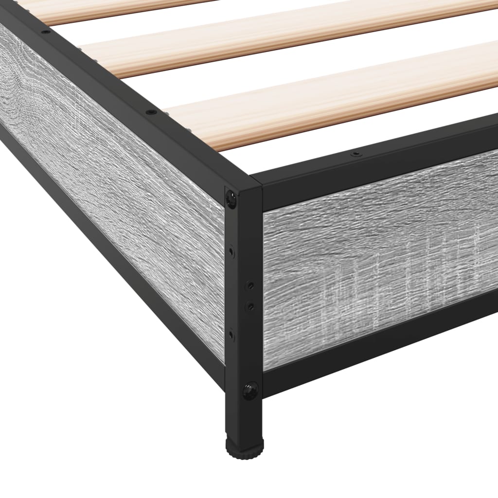 vidaXL Bedframe bewerkt hout en metaal grijs sonoma eiken 100x200 cm