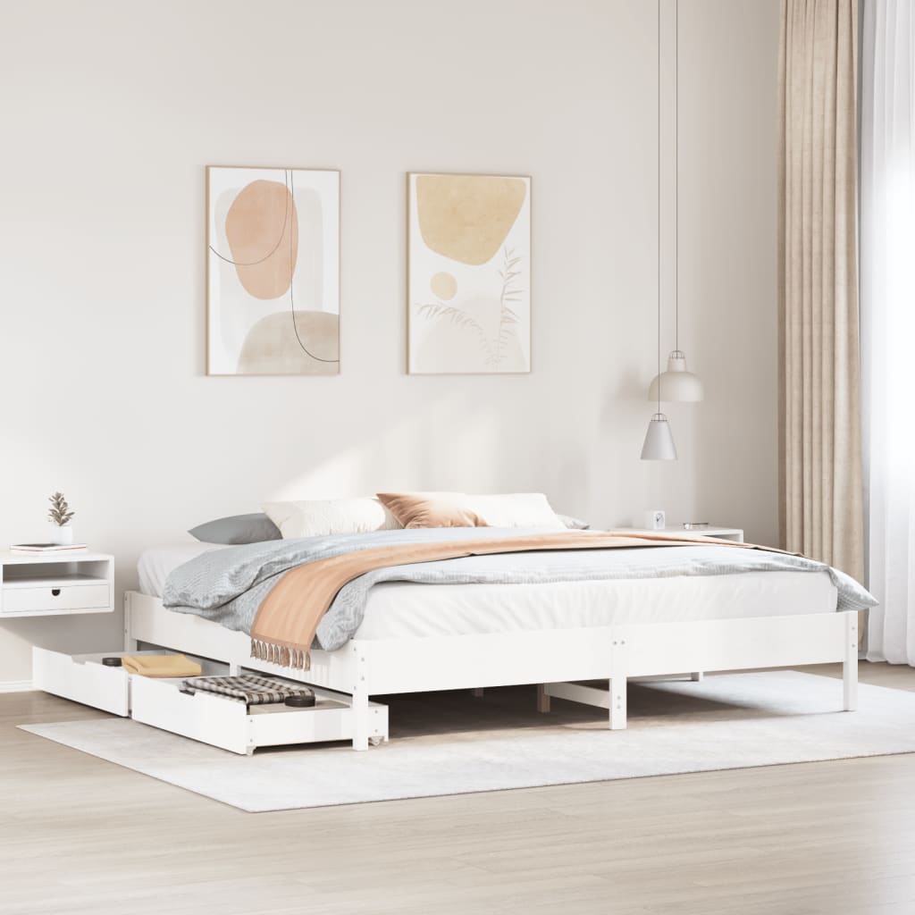 vidaXL Bedframe zonder matras massief grenenhout wit 180x200 cm