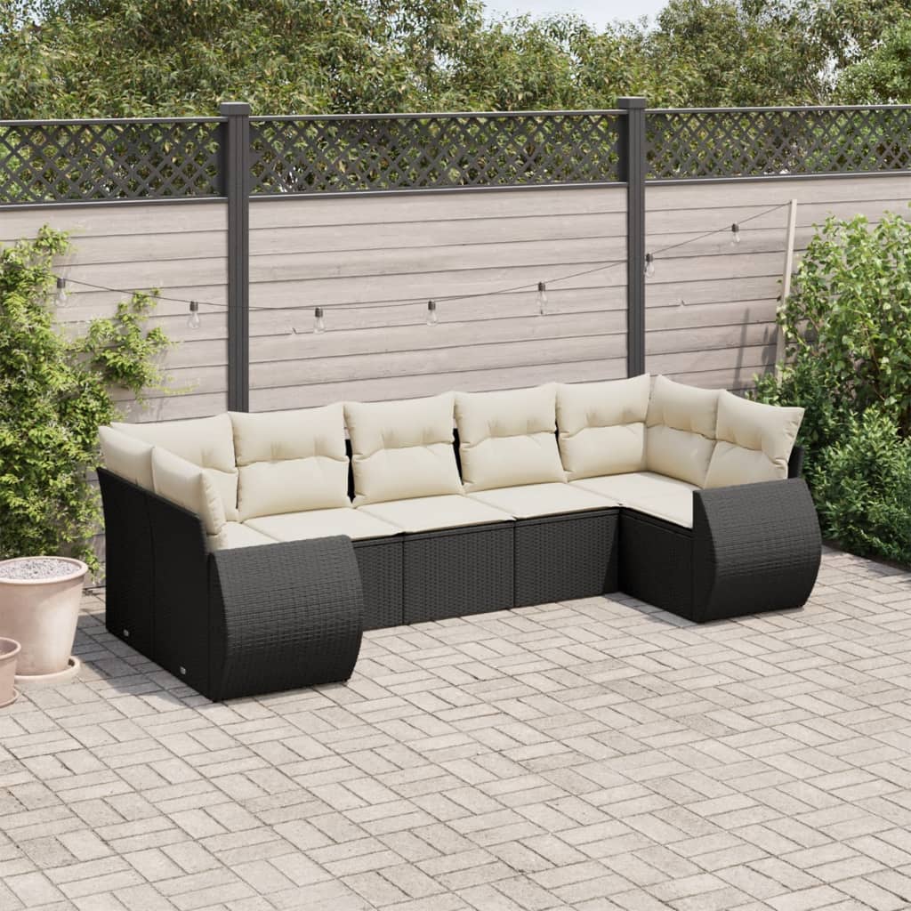 vidaXL 7-delige Loungeset met kussens poly rattan zwart