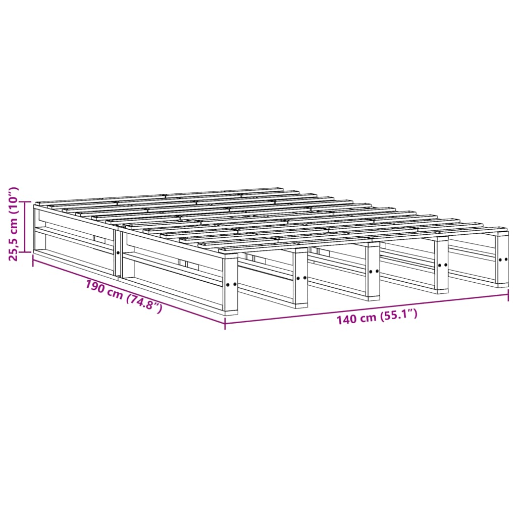 vidaXL Bedframe zonder matras massief grenenhout 140x190 cm