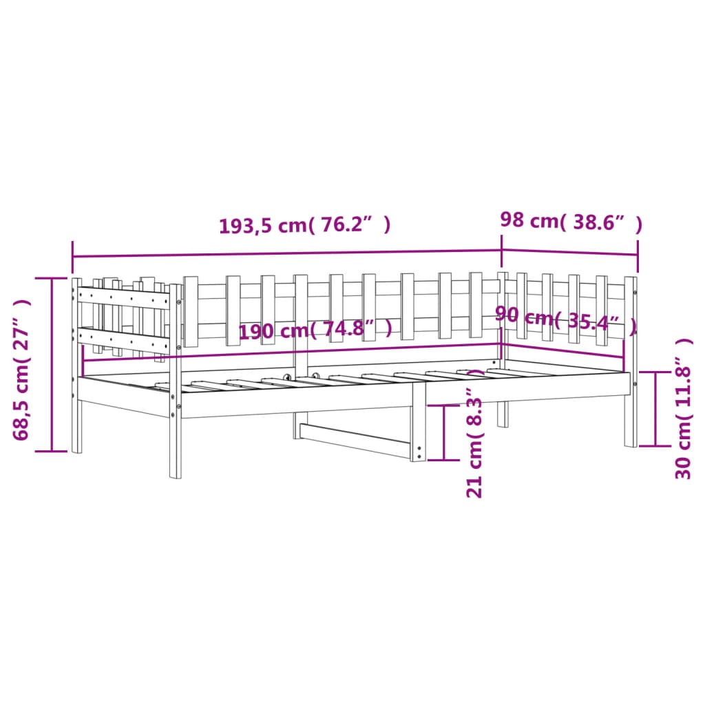 vidaXL Slaapbank zonder matras 90x190 cm massief grenenhout wit