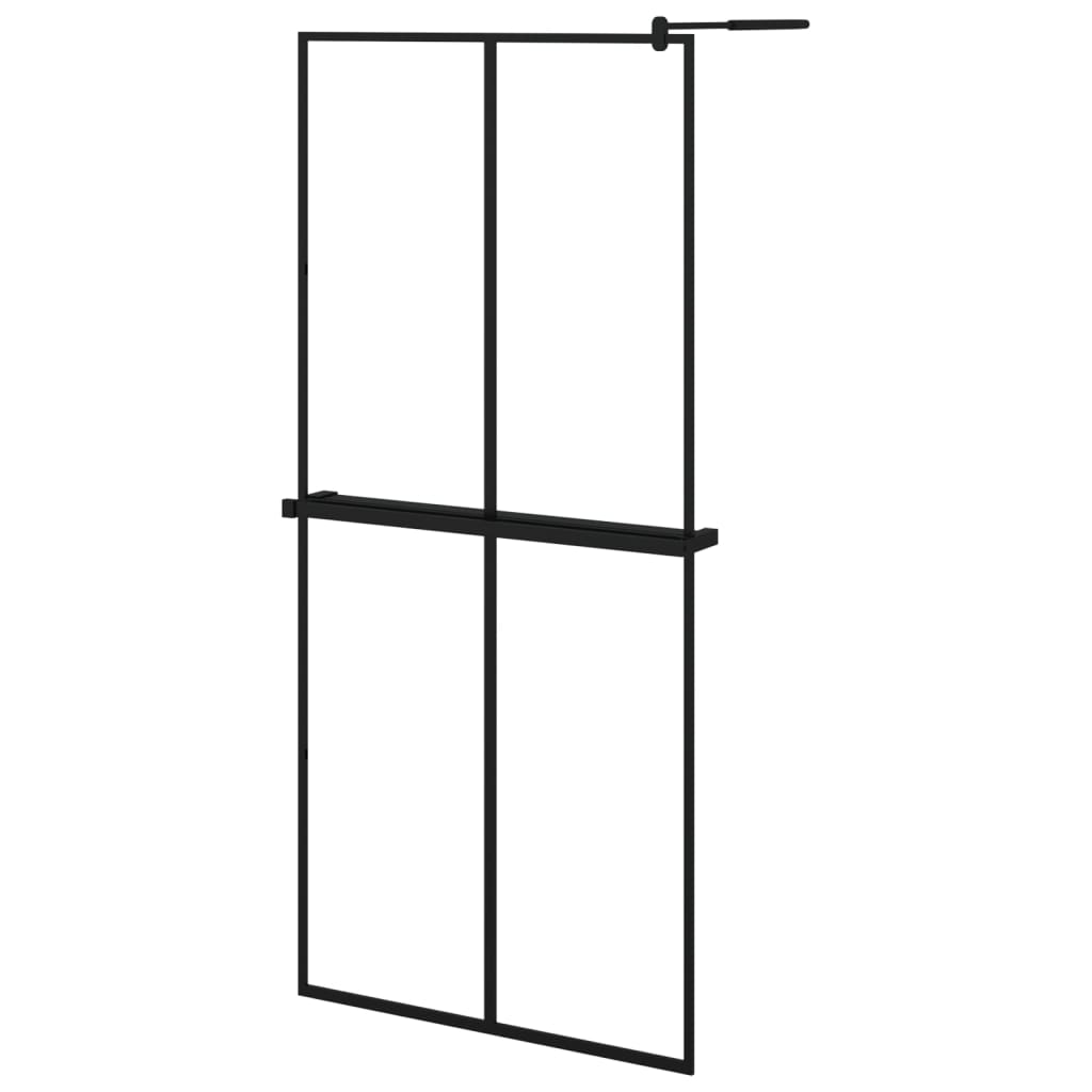 vidaXL Inloopdouchewand met schap 90x195 cm ESG-glas aluminium zwart