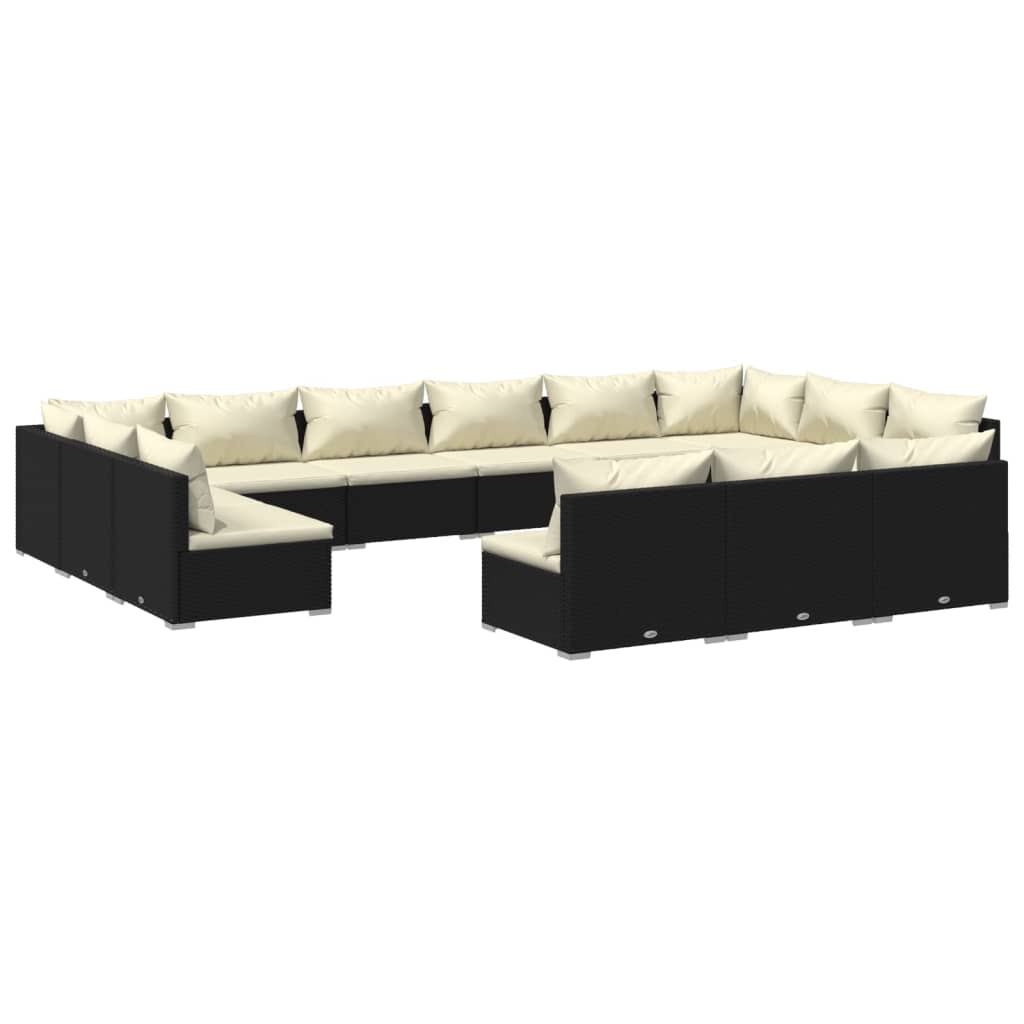 vidaXL 13-delige Loungeset met kussens poly rattan zwart