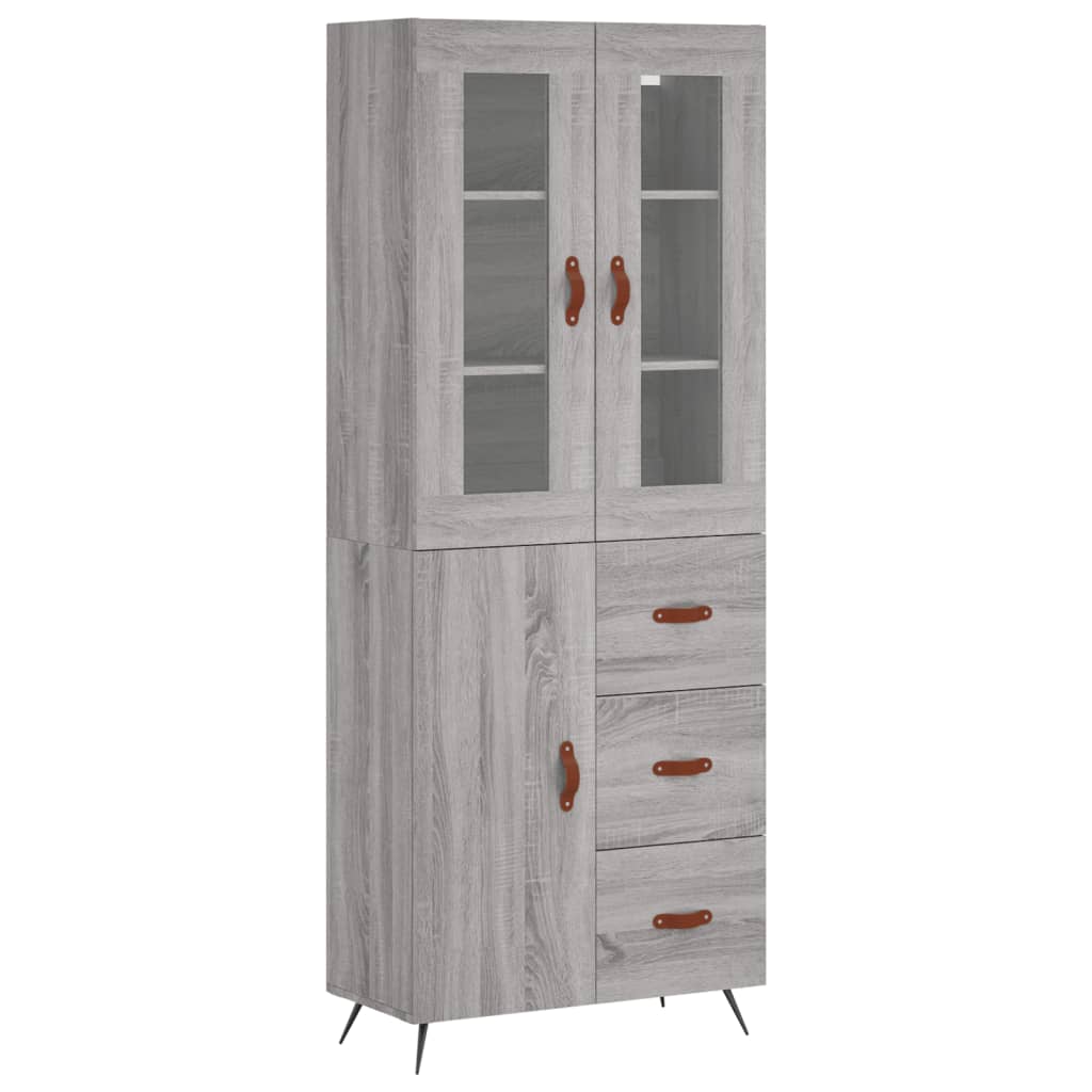 vidaXL Hoge kast 69,5x34x180 cm bewerkt hout grijs sonoma eikenkleurig