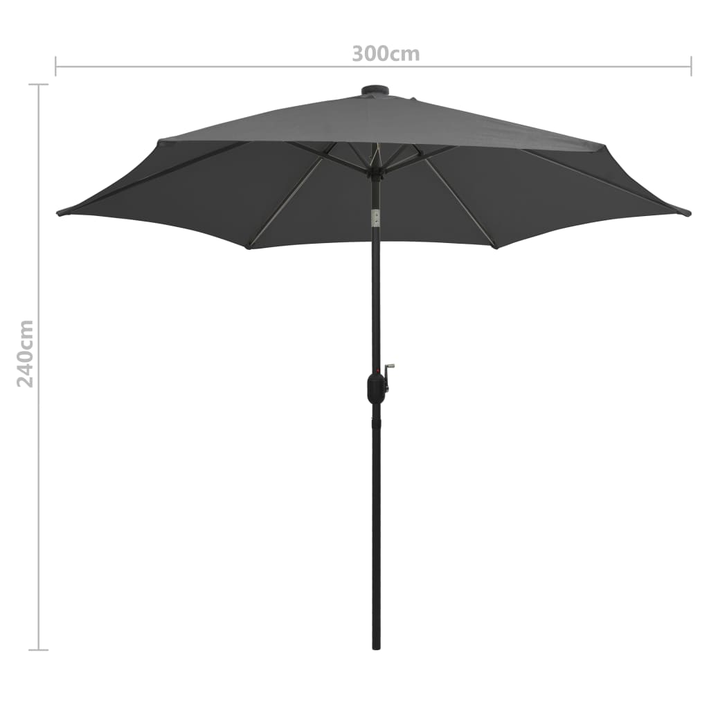 vidaXL Parasol met LED-verlichting en aluminium paal 300 cm antraciet