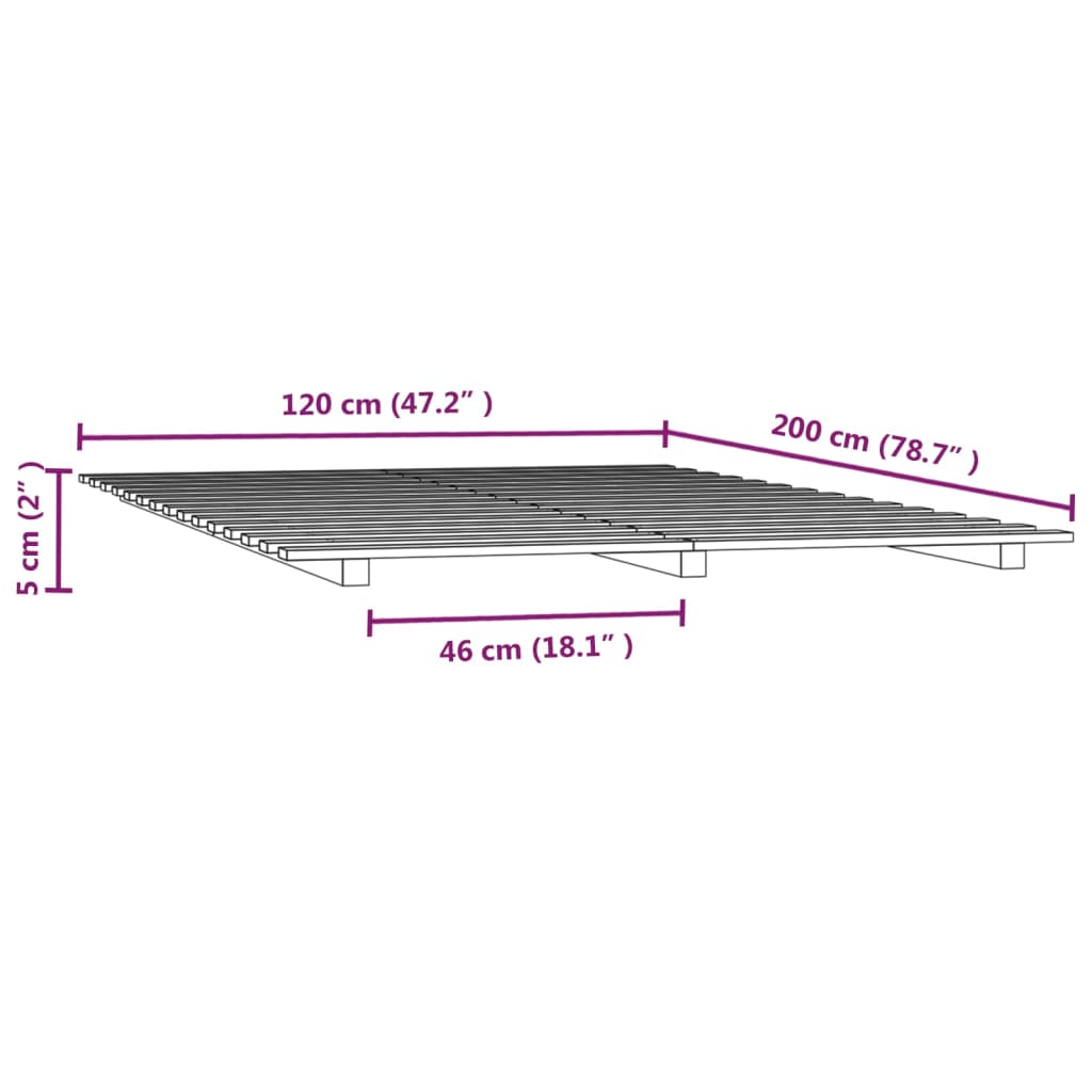 vidaXL Bedframe massief grenenhout zwart 120x200 cm