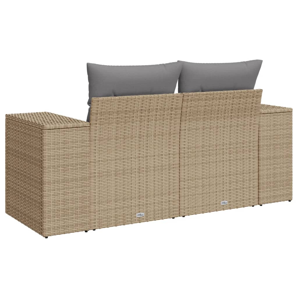 vidaXL Tuinbank 2-zits met kussens poly rattan beige