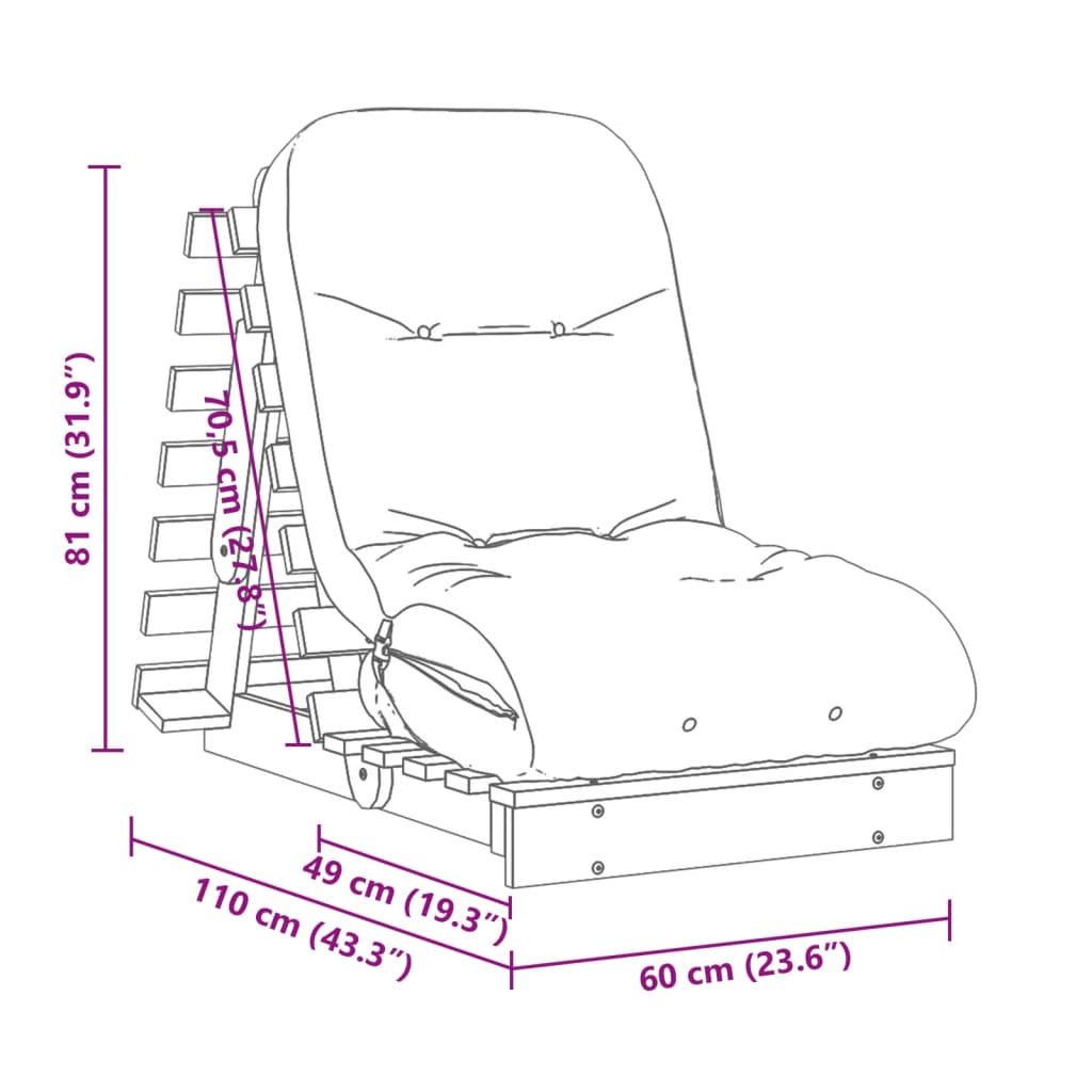 vidaXL Futon slaapbank met matras 60x206x11 cm grenenhout wasbruin