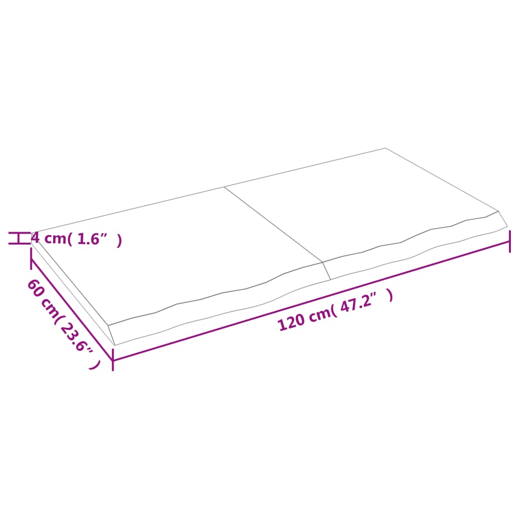 vidaXL Tafelblad 120x60x(2-4) cm onbehandeld massief eikenhout