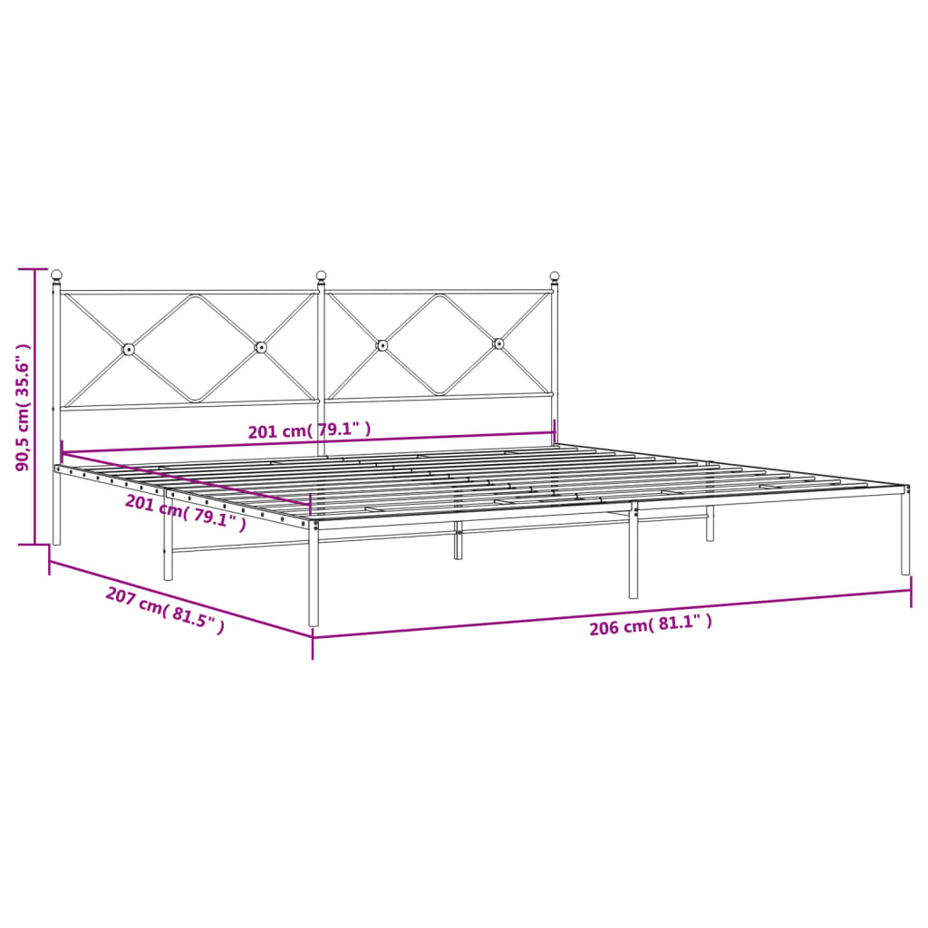 vidaXL Bedframe met hoofdbord metaal zwart 200x200 cm