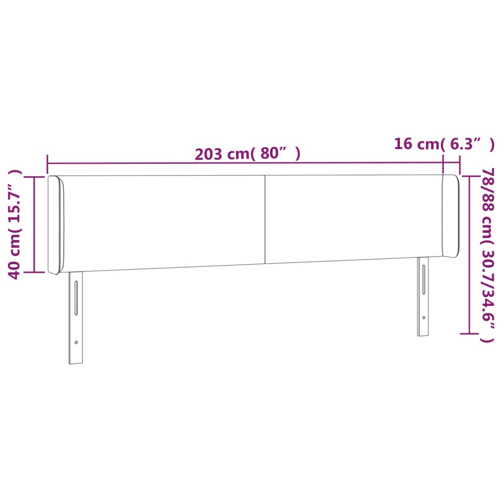 vidaXL Hoofdbord met randen 203x16x78/88 cm fluweel zwart