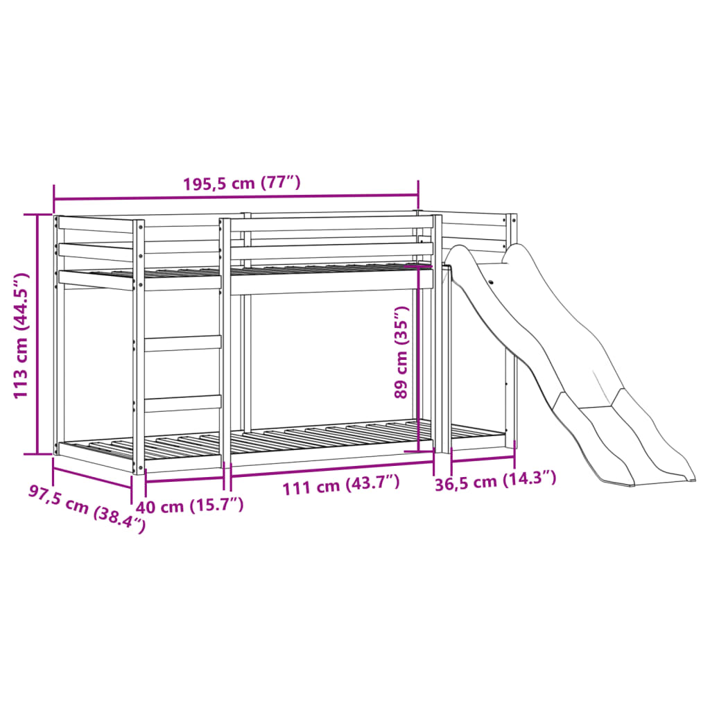 vidaXL Stapelbed met glijbaan en ladder grenenhout wasbruin 90x190 cm