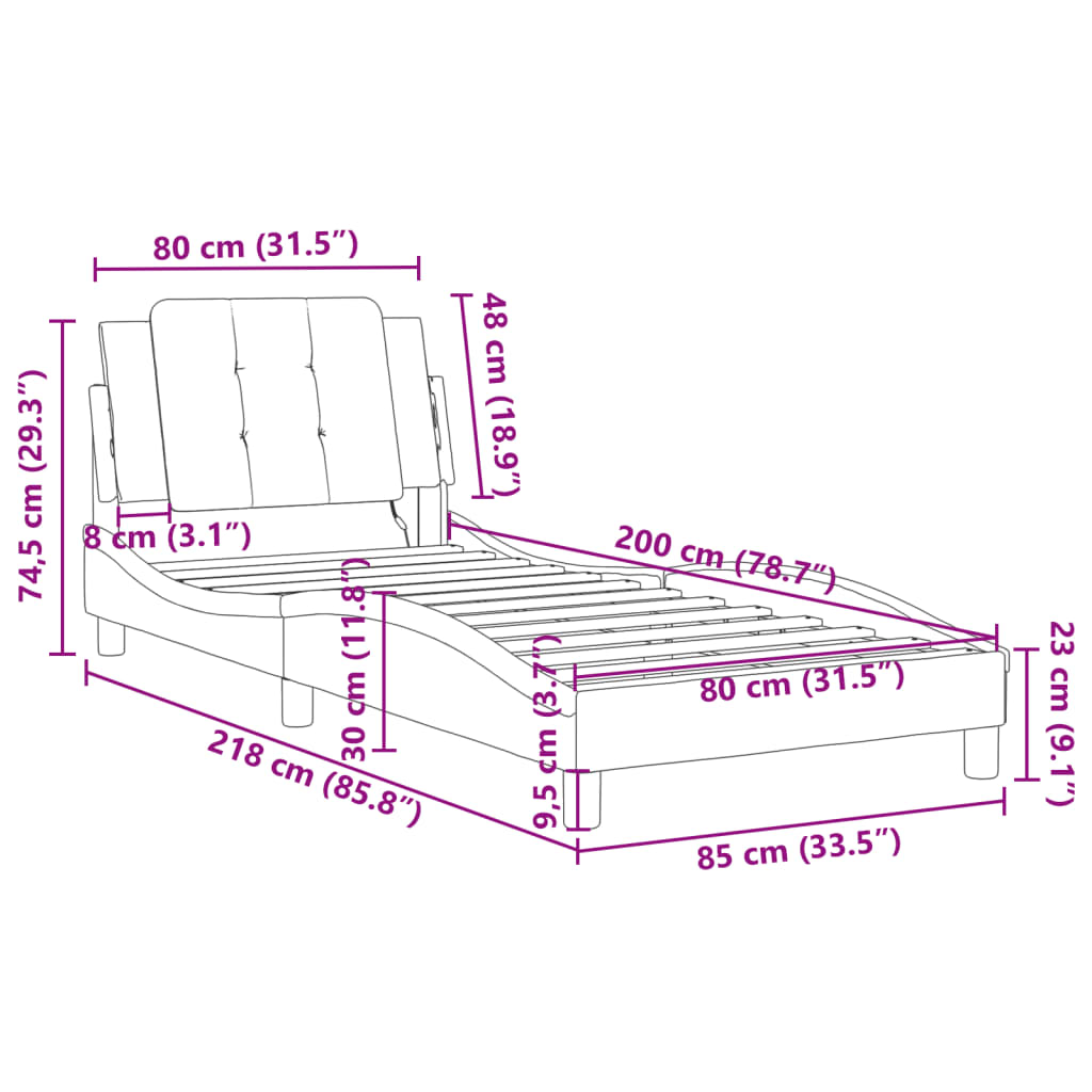 vidaXL Bedframe met LED-verlichting kunstleer wit en zwart 80x200 cm