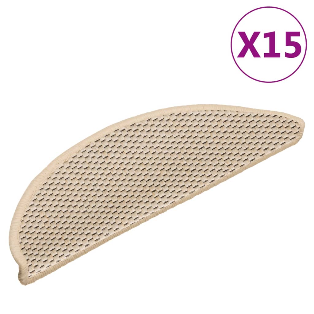 vidaXL Trapmatten zelfklevend 15 st sisal-look 56x17x3 cm crèmekleurig