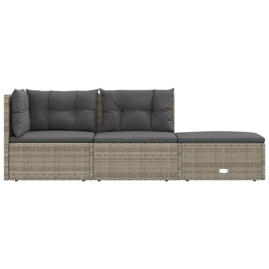 vidaXL 3-delige Loungeset met kussens poly rattan grijs