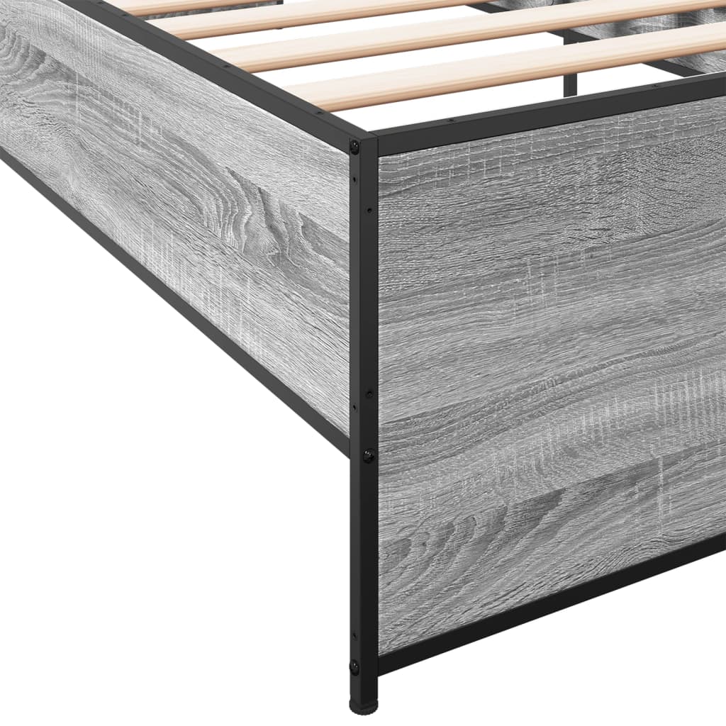 vidaXL Bedframe bewerkt hout en metaal grijs sonoma eiken 100x200 cm