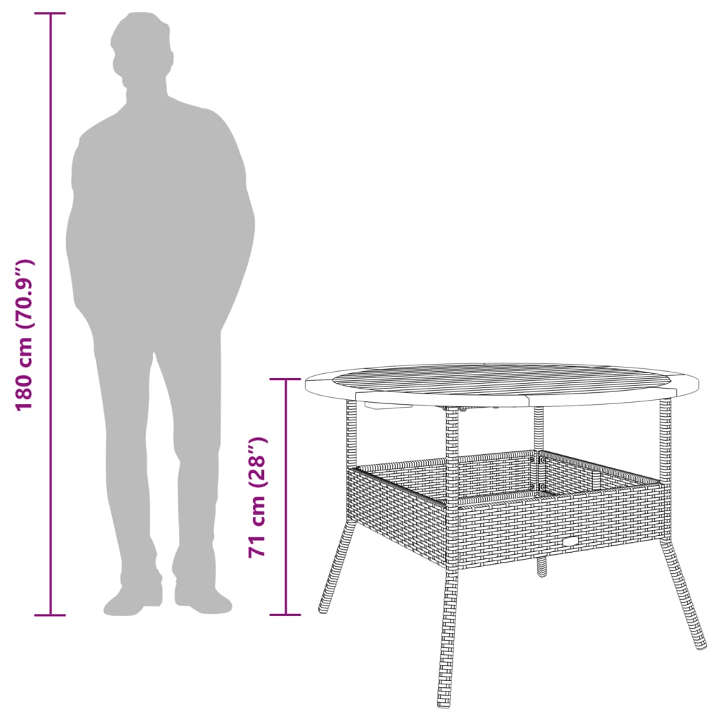 vidaXL Tuintafel met acaciahouten blad Ø110x71 cm poly rattan beige