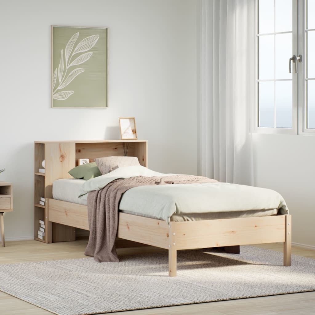 vidaXL Bed met boekenkast zonder matras massief grenenhout 90x190 cm