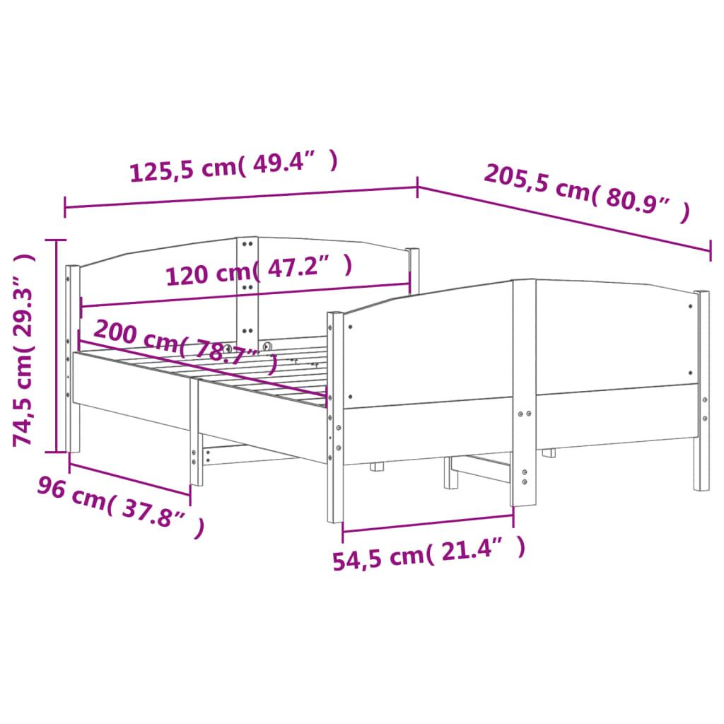 vidaXL Bedframe zonder matras massief grenenhout wit 120x200 cm