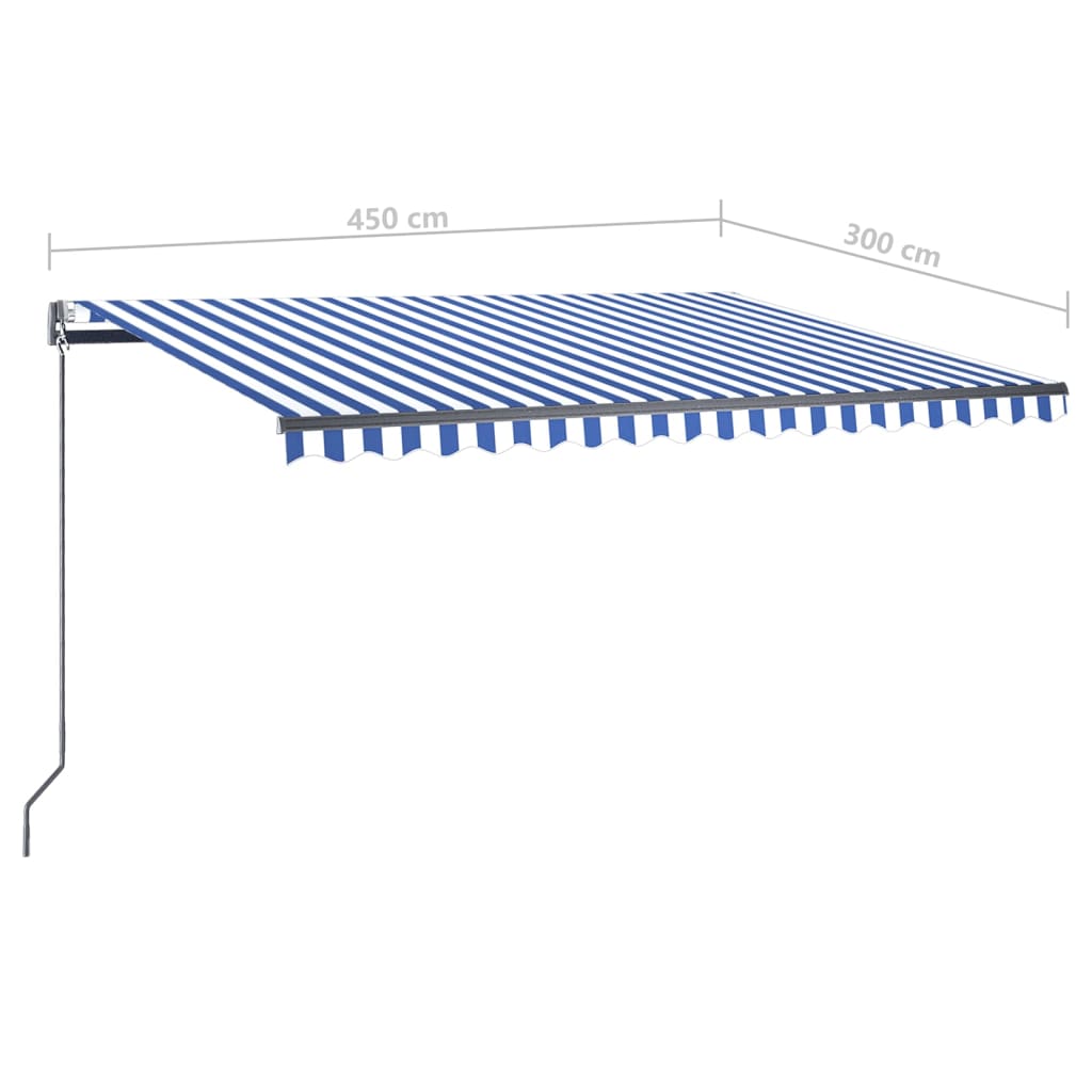 vidaXL Luifel automatisch met LED en windsensor 450x300 cm blauw wit