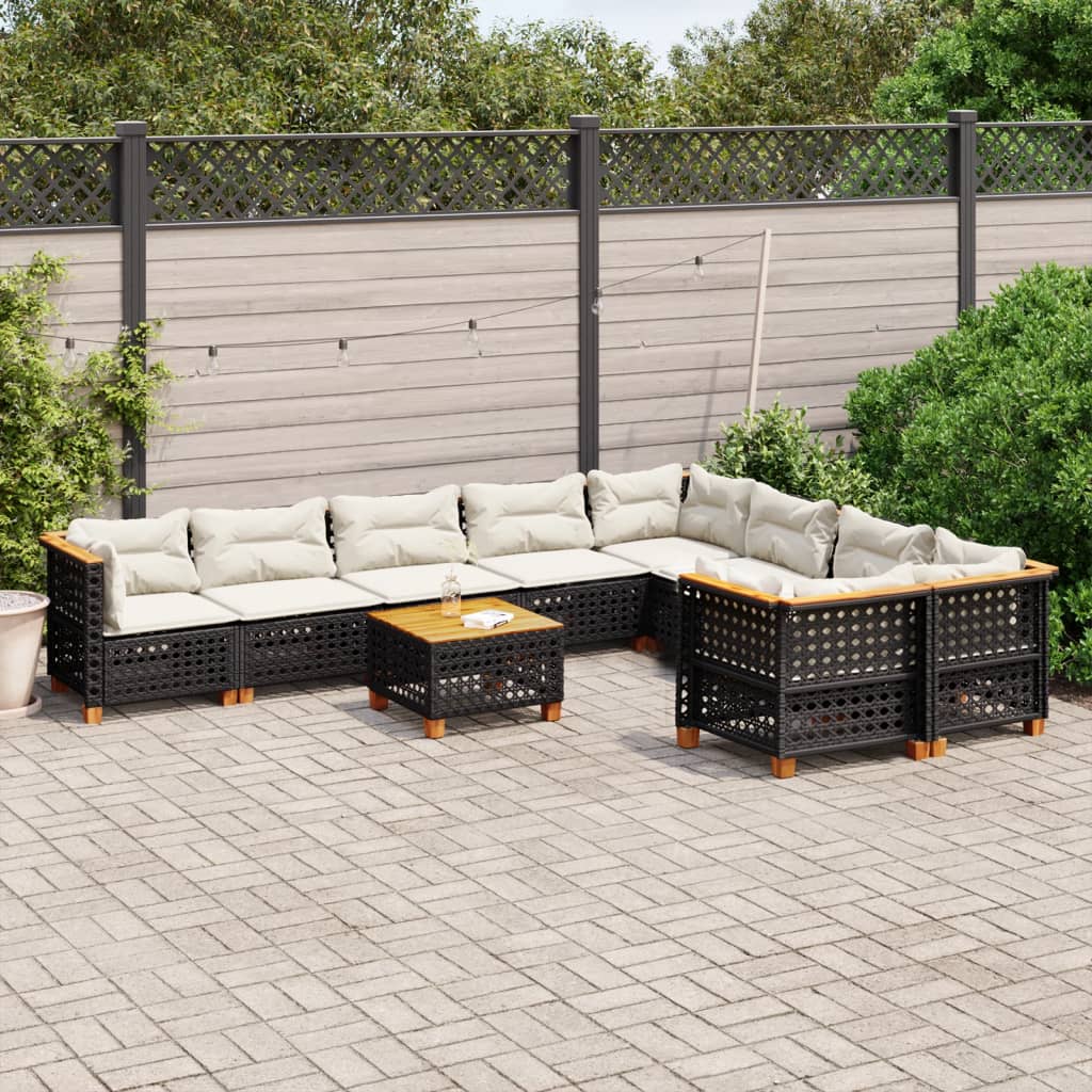 vidaXL 10-delige Loungeset met kussens poly rattan zwart