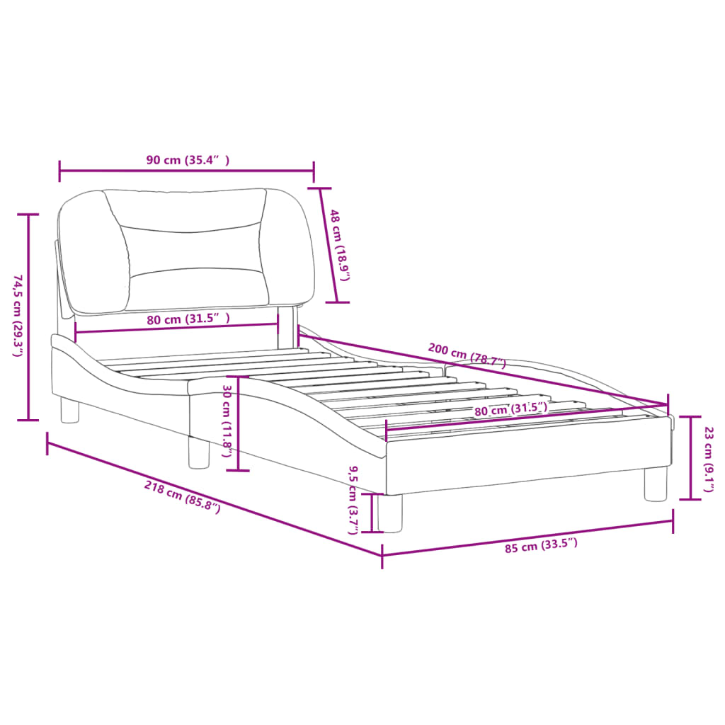 vidaXL Bedframe met hoofdbord stof donkergrijs 80x200 cm